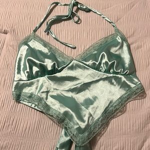 Green Silky Crop Top